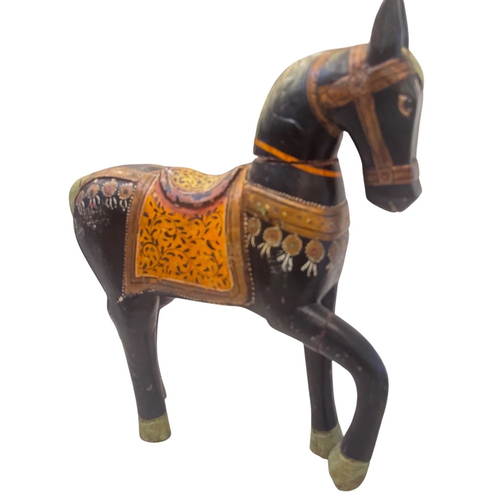 Antique Persian Hand Painted Wooden Horse Figure Equestrian Detailed
